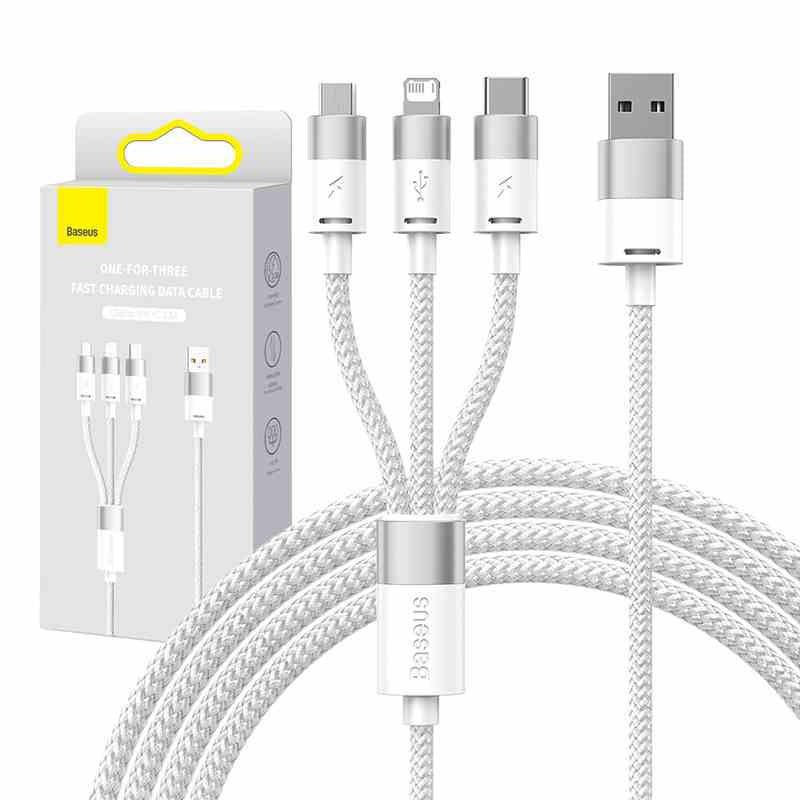 3in1 USB cable Baseus StarSpeed Series, USB-C + Micro + Lightning 3,5A, 1.2m (White) - Product Image 7