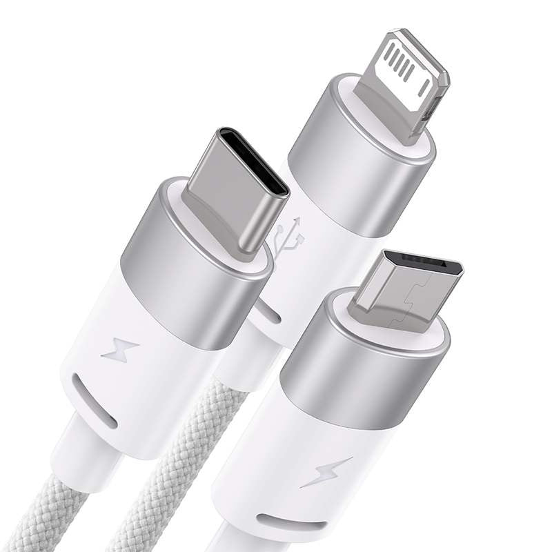 3in1 USB cable Baseus StarSpeed Series, USB-C + Micro + Lightning 3,5A, 1.2m (White) - Product Image 9