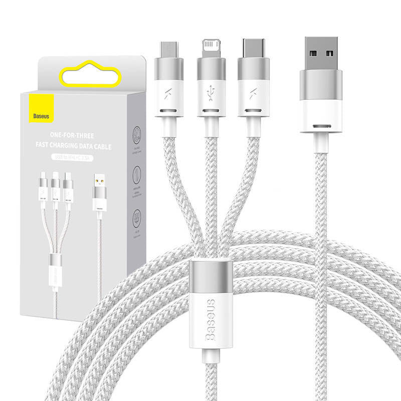 3in1 USB cable Baseus StarSpeed Series, USB-C + Micro + Lightning 3,5A, 1.2m (White) - Product Image 1