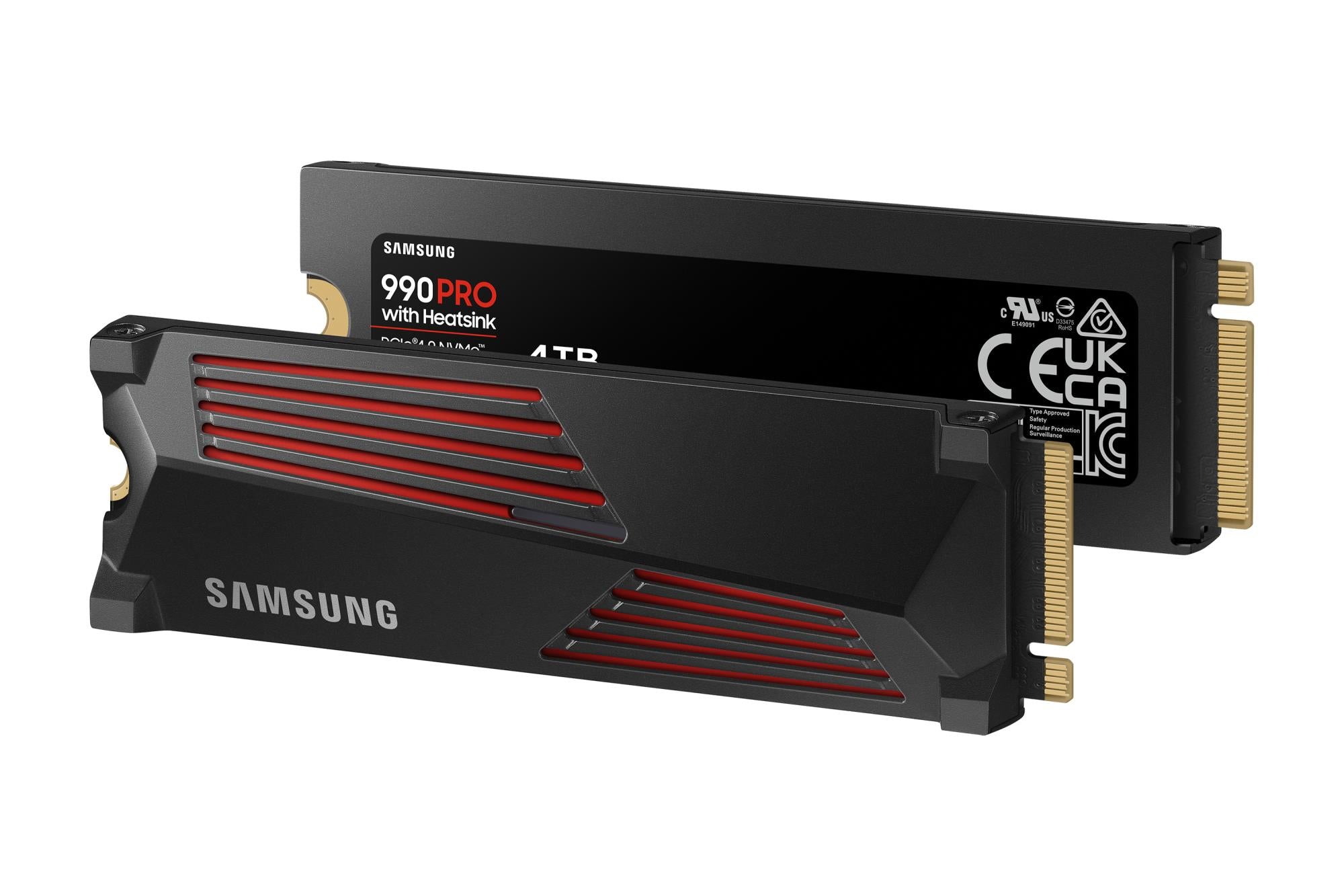 SSD SAMSUNG 990 PRO with Heatsink 4TB M.2 PCIe Gen4 NVMe TLC Write speed 6900 MBytes/sec Read speed 7450 MBytes/sec 2.3mm TBW 1200 TB MTBF 1500000 hours MZ-V9P4T0GW