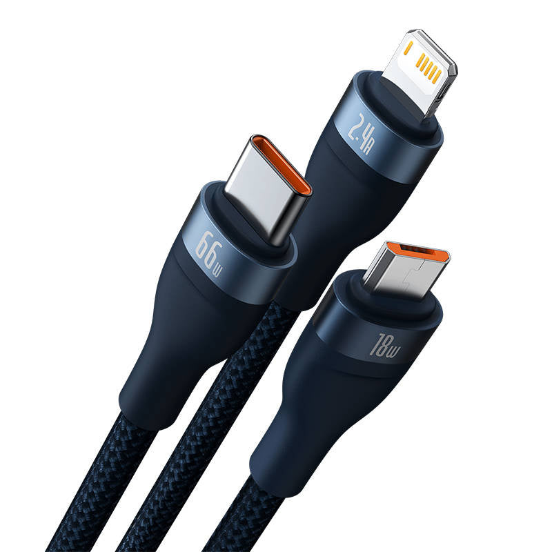 3in1 USB cable Baseus USB 3in1 Baseus Flash Series,  USB-C + Micro + Lightning 66W, 1.2m (blue) - Product Image 3