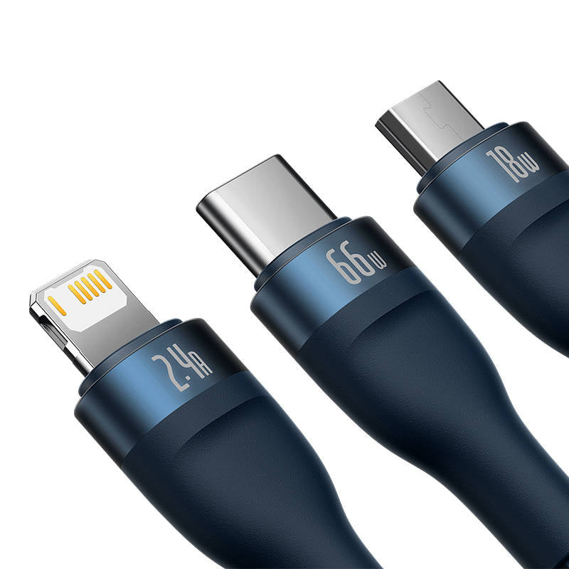 3in1 USB cable Baseus USB 3in1 Baseus Flash Series,  USB-C + Micro + Lightning 66W, 1.2m (blue) - Product Image 4