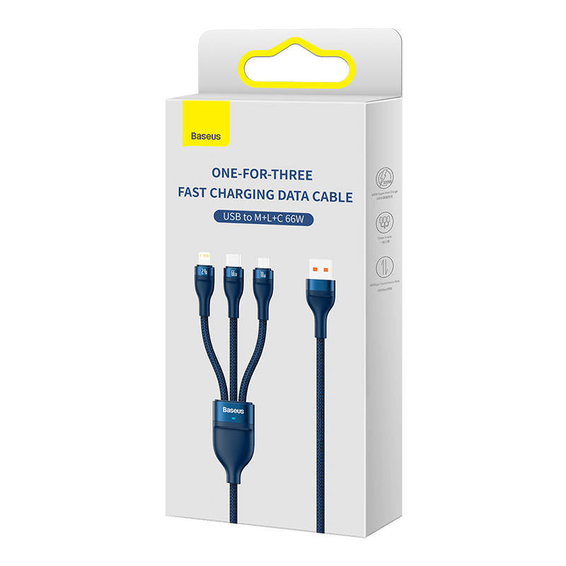 3in1 USB cable Baseus USB 3in1 Baseus Flash Series,  USB-C + Micro + Lightning 66W, 1.2m (blue) - Product Image 8