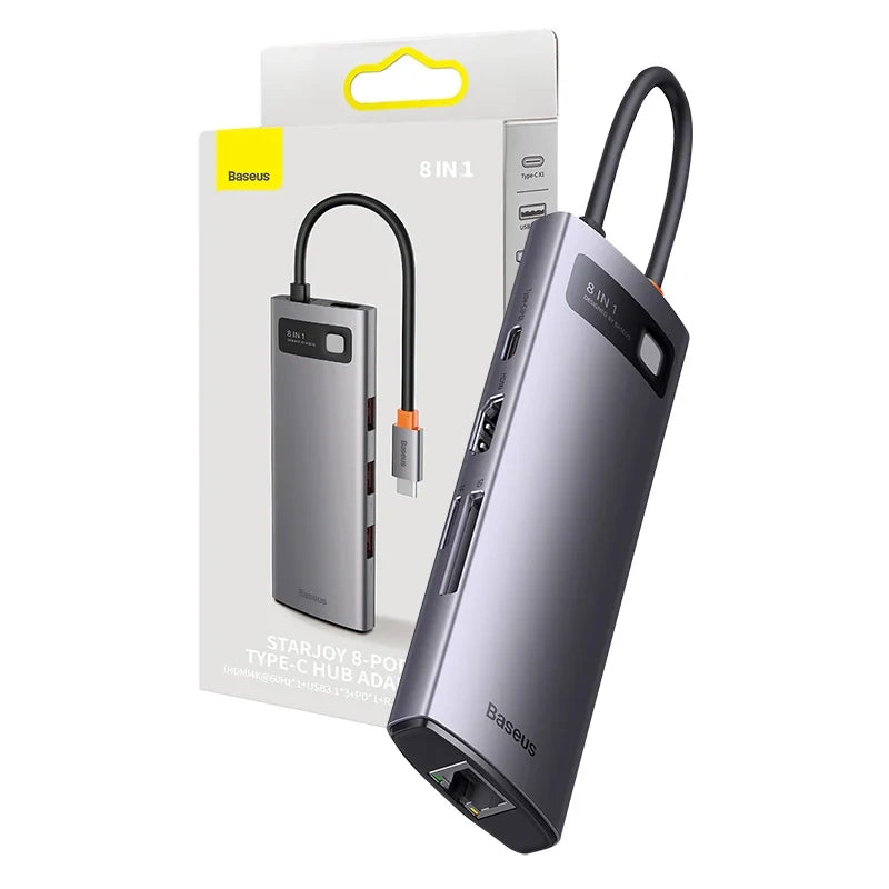 Hub 8in1 Baseus StarJoy Series, USB-C to 3x USB 3.1 + HDMI + USB-C PD + RJ45 + microSD/SD - Product Image 1