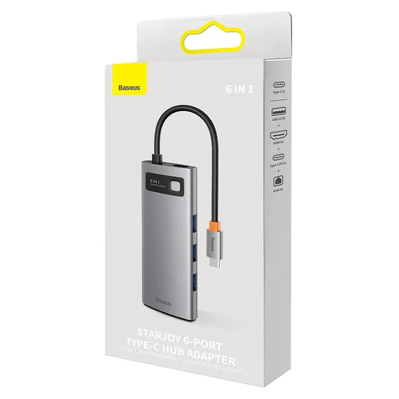 Hub 6in1 Baseus StarJoy Series, USB-C to 3x USB 3.0 + HDMI + USB-C PD + RJ45 - Product Image 9