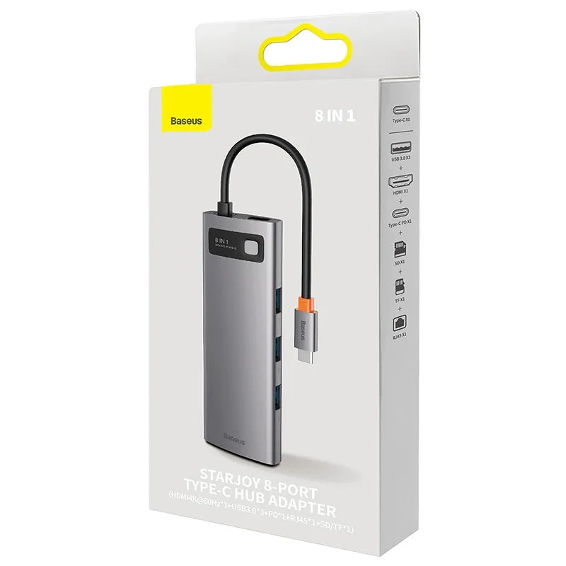 Hub 8w1 Baseus StarJoy Metal Glam Series, USB-C do HDMI + 3 x USB 3.0 + USB-C PD + RJ45 + SD/TF - Product Image 6