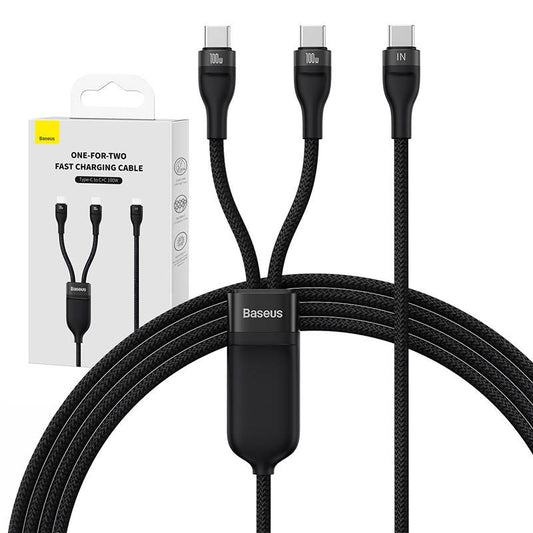 2in1 USB cable Baseus Flash Series USB-C do USB-C 100W, 1.5m (black - Product Image 1