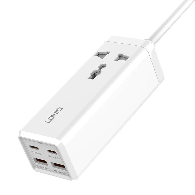 Power strip with 1 AC socket, 2x USB, 2x USB-C LDNIO SC1418, EU/US, 2500W (white) - Product Image 4