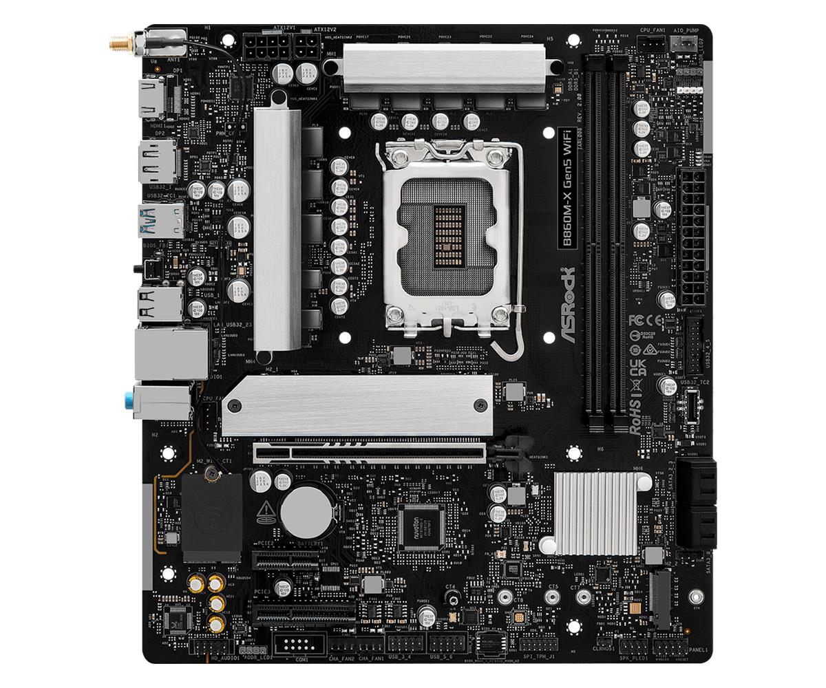 Mainboard ASROCK Intel B860 LGA 1851 (Socket V1) micro ATX RAM DDR5-SDRAM 2xSlots Wi-Fi Yes Bluetooth Yes 1xNumber of M.2 (M) slots B860M-XGEN5WIFI