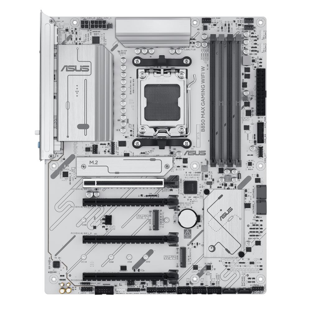 Mainboard ASUS AMD B850 SAM5 ATX Memory DDR5 Memory slots 4 2xPCI-Express 3.0 16x 1xPCI-Express 4.0 16x 1xPCI-Express 5.0 16x 3xM.2 1xHDMI 1xDisplayPort 2xUSB 2.0 5xUSB 3.2 1xUSB-C 1xRJ45 3xAudio port B850MAXGAMINGWIFIW