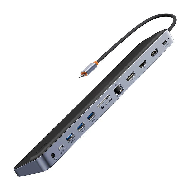 Hub 12w1 Baseus EliteJoy Gen2 series USB-C do 2xHDMI+ 3xUSB 3.0+ PD+ DP+ SD/TF+ RJ45+Type-C+ 3.5mm (dark grey) - Product Image 6