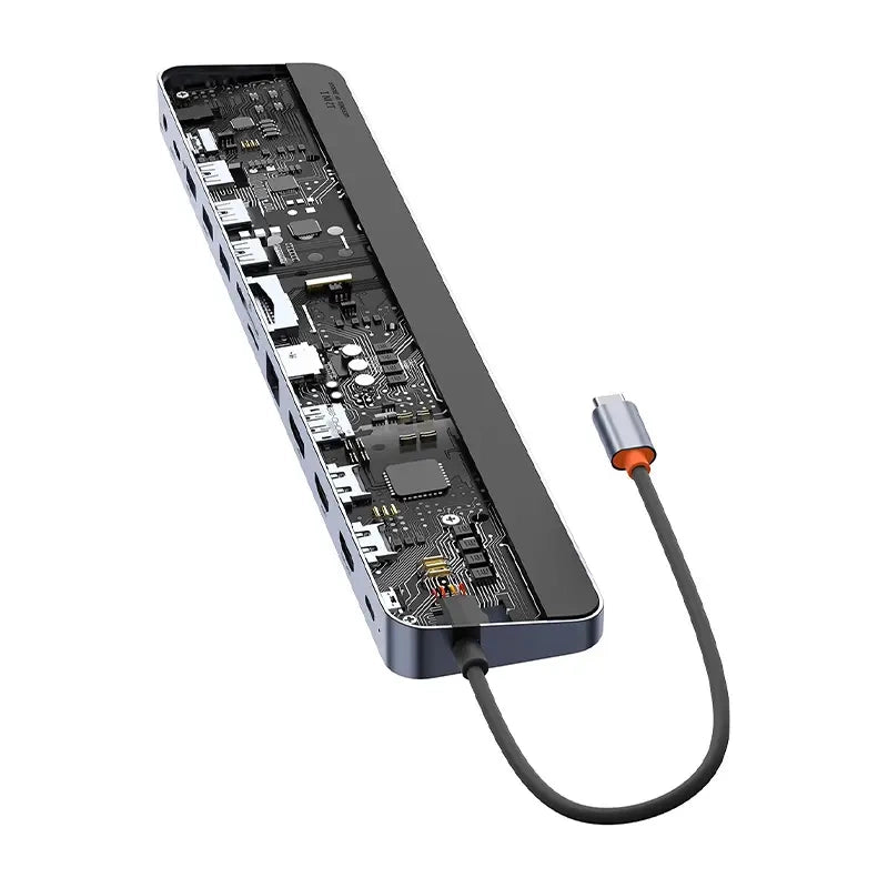 Hub 12w1 Baseus EliteJoy Gen2 series USB-C do 2xHDMI+ 3xUSB 3.0+ PD+ DP+ SD/TF+ RJ45+Type-C+ 3.5mm (dark grey) - Product Image 5