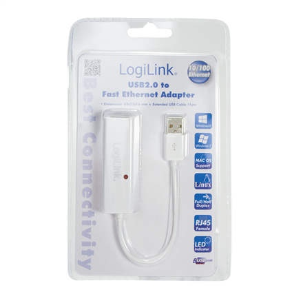 Logilink | Fast Ethernet USB 2.0 to RJ45 Adapter: | White
