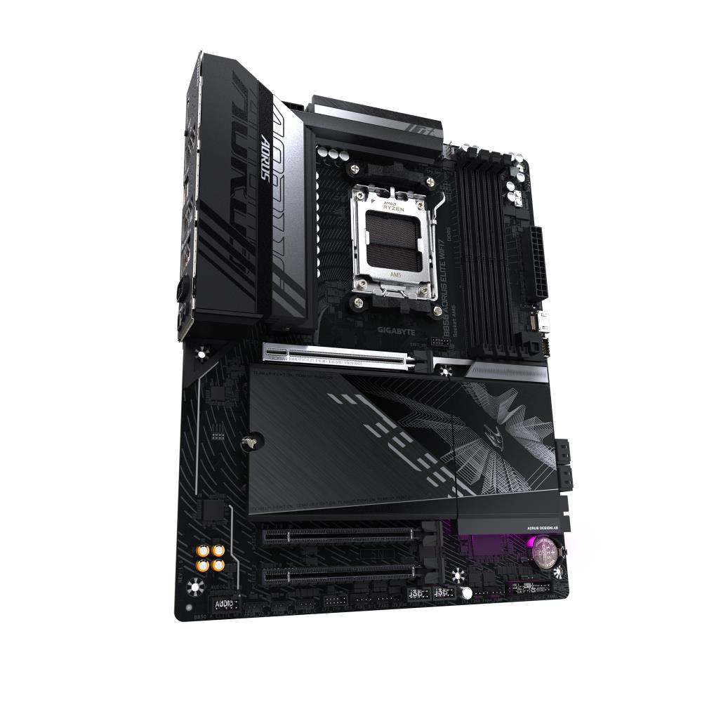 Mainboard GIGABYTE AMD B850 SAM5 ATX Memory DDR5 Memory slots 4 2xPCI-Express 3.0 16x 1xPCI-Express 5.0 16x 3xM.2 1xDisplayPort 4xUSB 2.0 7xUSB 3.2 1xUSB-C 1xOptical S/PDIF 1xRJ45 2xAudio port B850AELITEWF71.1