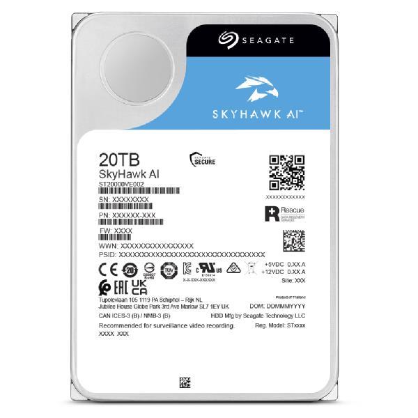 HDD SEAGATE SkyHawk AI 20TB 256 MB 7200 rpm Discs/Heads 10/20 3,5" ST20000VE003