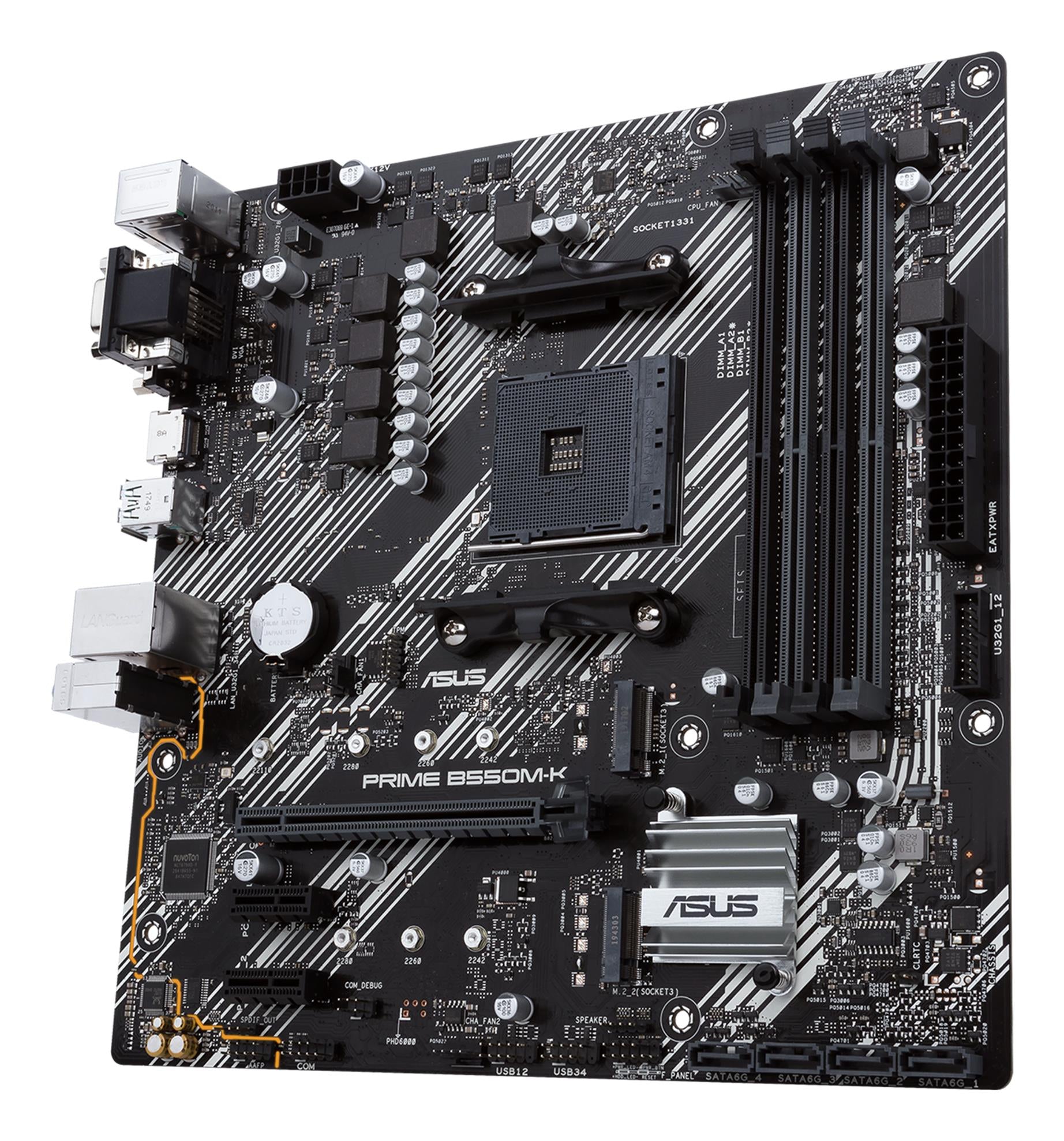 Mainboard ASUS AMD B550 SAM4 MicroATX 2xPCI-Express 3.0 1x 2xM.2 1xPCI-Express 4.0 16x Memory DDR4 Memory slots 4 1x15pin D-sub 1xDVI 1xHDMI 6xUSB 3.2 1xPS/2 1xRJ45 3xAudio port PRIMEB550M-K