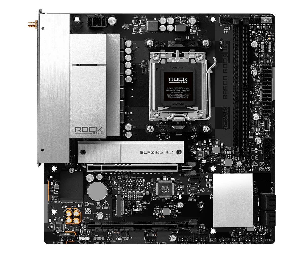 Mainboard ASROCK AMD B850 Socket AM5 micro ATX RAM DDR5-SDRAM 2xSlots Wi-Fi Yes Bluetooth Yes 1xNumber of M.2 (M) slots B850MROCKWIFI