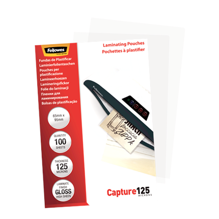 Fellowes | Laminating Pouch - 65x95mm | Glossy | Ideal for identity cards, credit cards, business cards and visitor card