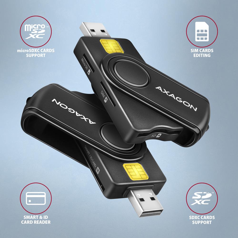 CARD READER USB-C+USB2.0 4SLOT/SMARTCARD CRE-SMP2A AXAGON