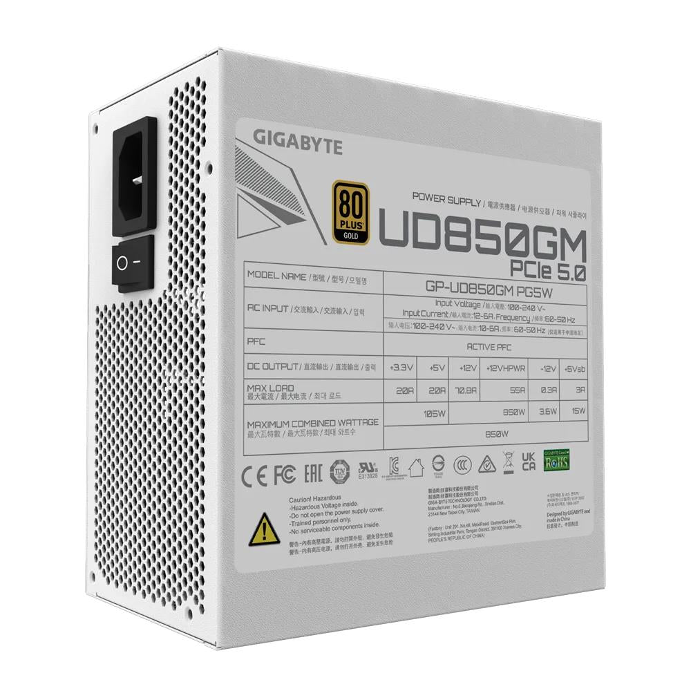 Power Supply GIGABYTE 850 Watts Efficiency 80 PLUS GOLD PFC Active MTBF 100000 hours GP-UD850GMPG5W
