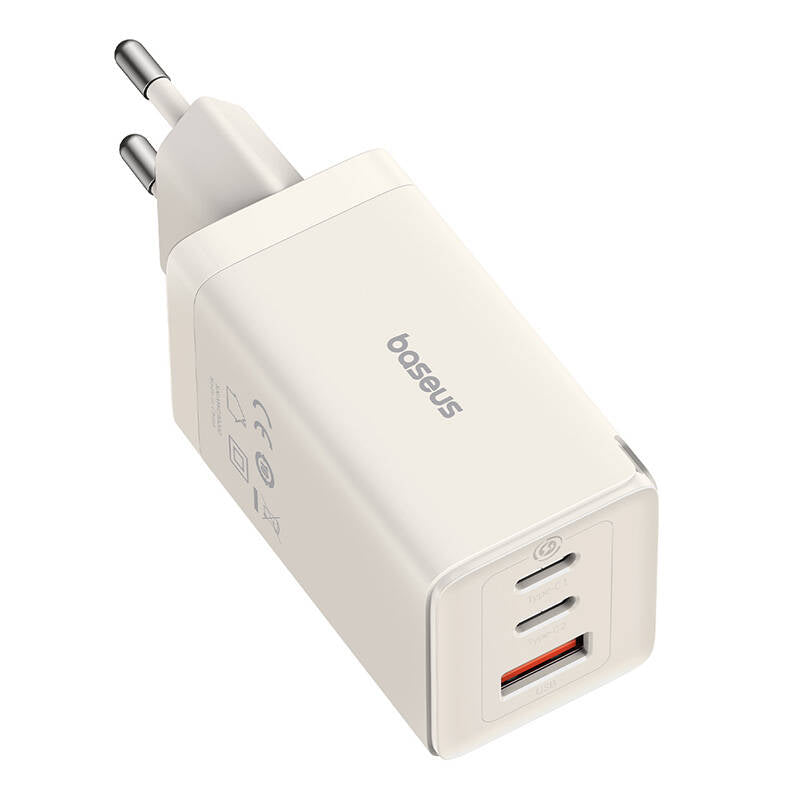 Wall charger Baseus GaN5 2x USB-C + USB, 65W + cable 1m (white) - Image 1