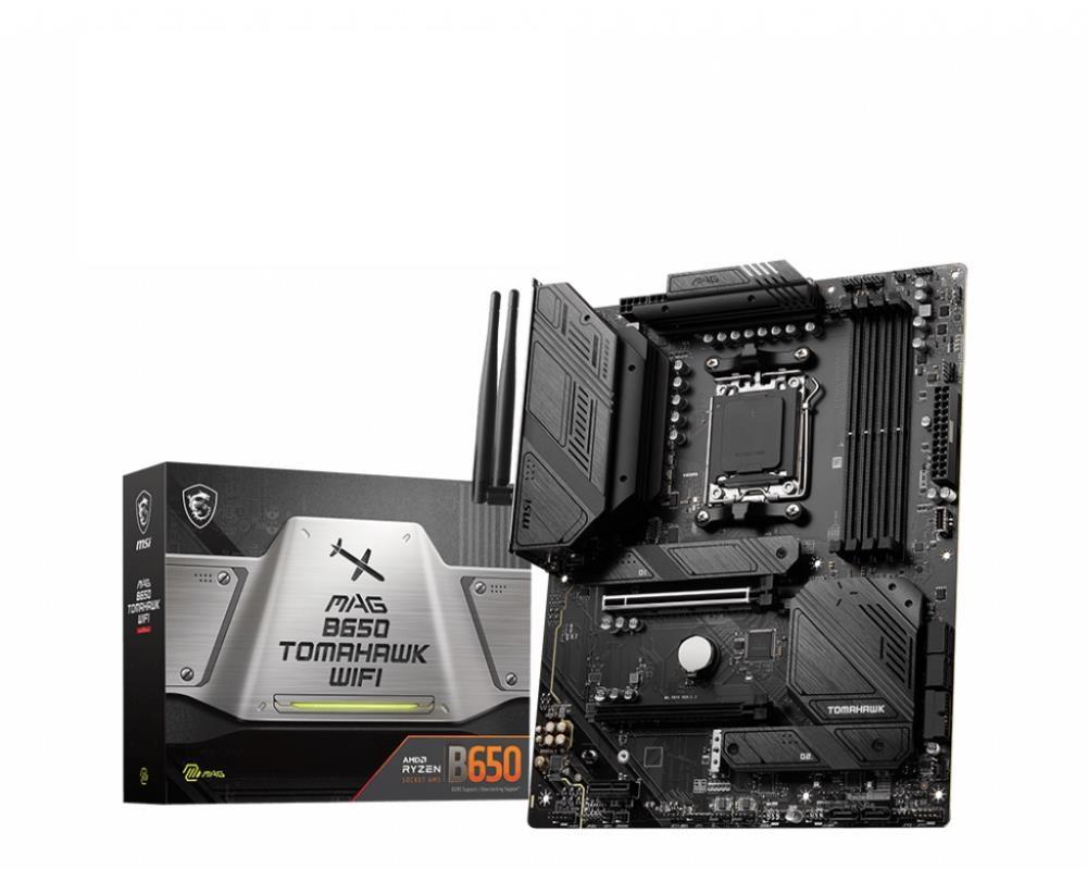 Mainboard MSI AMD B650 SAM5 ATX Memory DDR5 Memory slots 4 1xPCI-Express 1x 2xPCI-Express 16x 3xM.2 1xHDMI 1xDisplayPort 2xUSB 2.0 7xUSB 3.2 1xUSB-C 1xOptical S/PDIF 1xRJ45 5xAudio port MAGB650TOMAHAWKWIFI