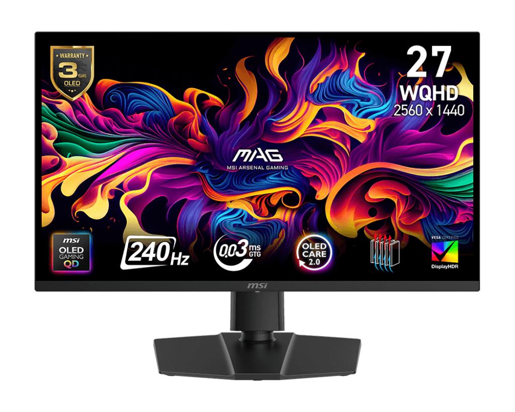 Monitor MSI MAG 273QP QD-OLED X24 26.5" Gaming Matte Panel QD-OLED 2560x1440 16:9 240Hz 0.03 ms Colour Black MAG273QPQD-OLEDX24