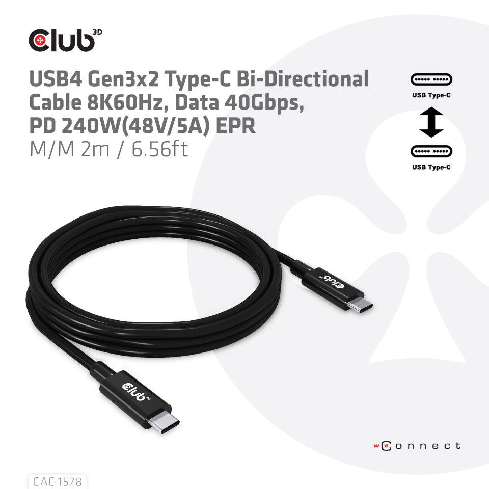 CABLE USB-C BI-DIRECTIONAL 2M/M/M CAC-1578 CLUB3D