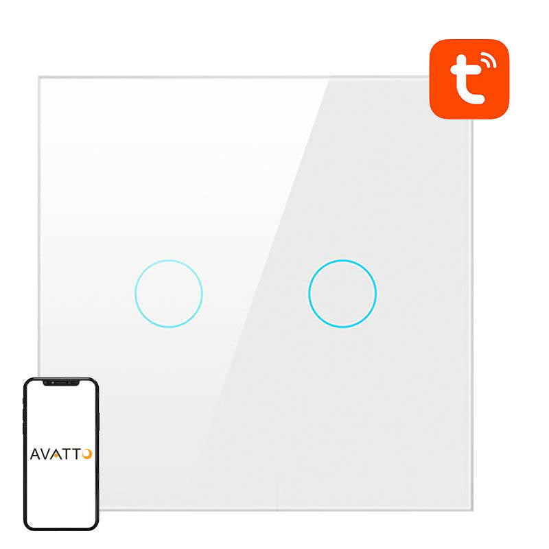Smart Light Switch ZigBee Avatto LZTS02-EU-W2 2 Way No Neutral TUYA (white) - Product Image 1