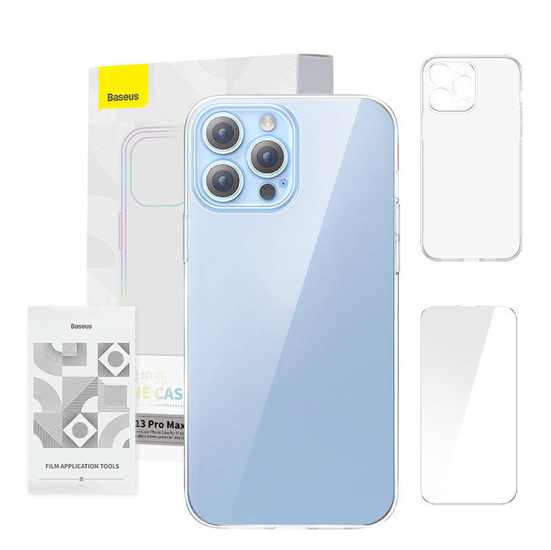 Phone case Baseus Crystal Clear for 13 Pro Max (transparent) +all-tempered-glass screen protector +cleaning kit - Product Image 1