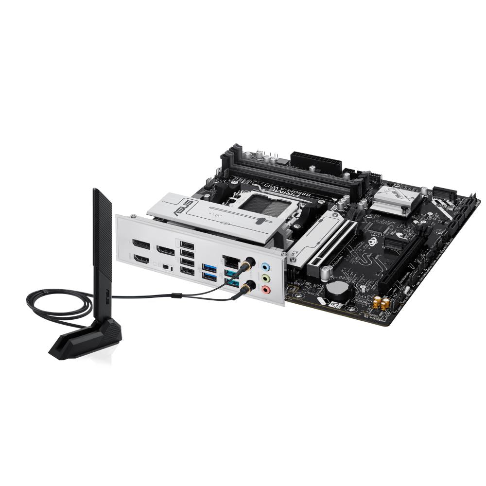 Mainboard ASUS AMD B850 SAM5 Micro-ATX Memory DDR5 Memory slots 4 1xPCI-Express 4.0 16x 1xPCI-Express 5.0 16x 3xM.2 1xHDMI 2xDisplayPort 4xUSB 2.0 4xUSB 3.2 1xRJ45 3xAudio port PRIMEB850M-AWIFI
