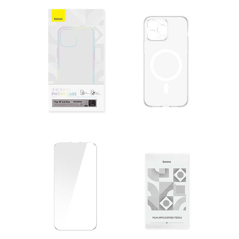 Phone case Baseus Magnetic Crystal Clear for iPhone 13 Pro (transparent) with all-tempered-glass screen protector and cleaning kit - Product Image 10