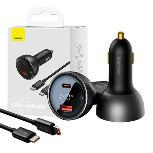 Car charger Baseus Superme, USB, USB-C, 140W (black) - Product Image 1