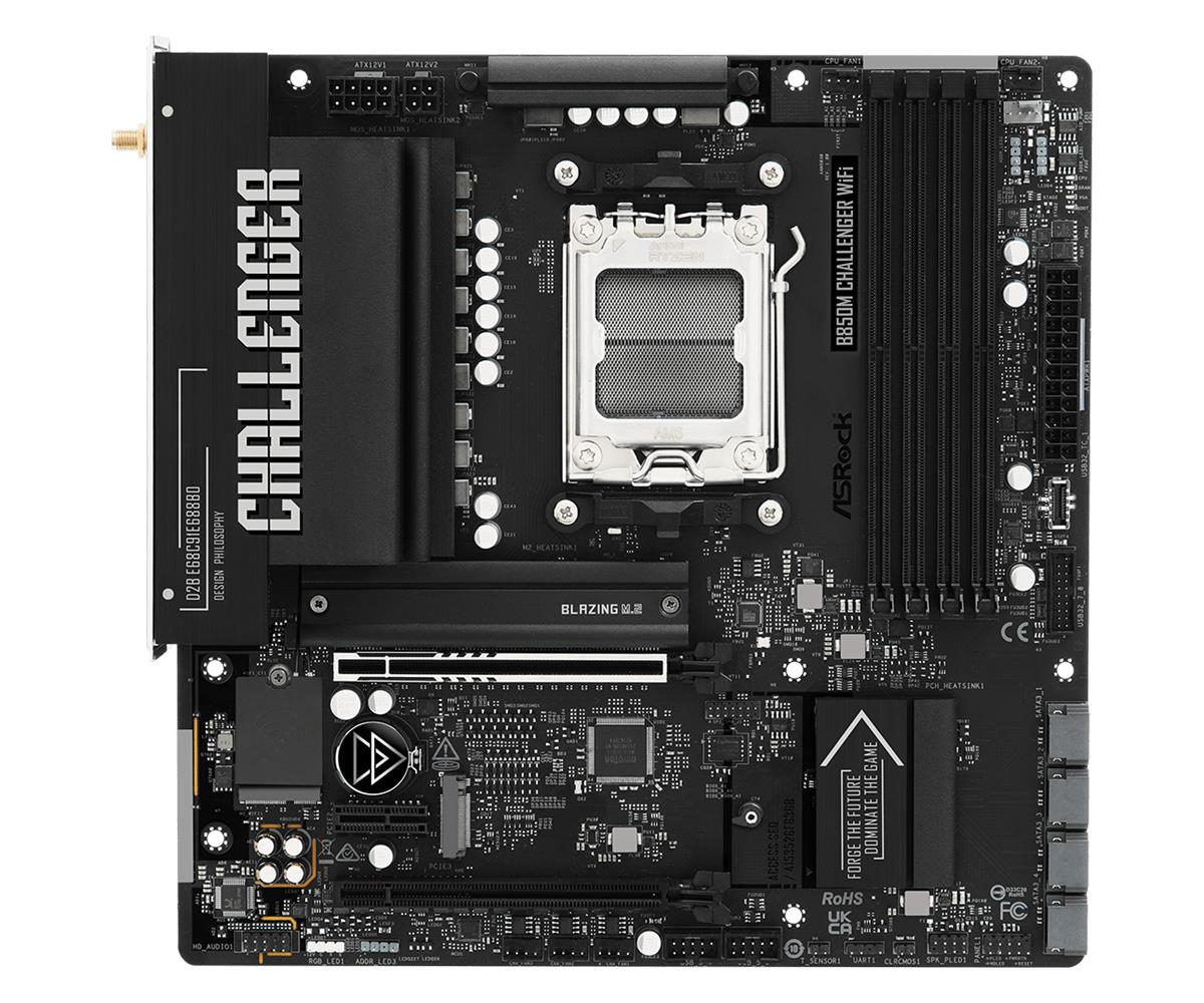 Mainboard ASROCK AMD B850 Socket AM5 micro ATX RAM DDR5-SDRAM 4xSlots Wi-Fi Yes Bluetooth Yes 1xNumber of M.2 (M) slots B850MCHALLENGERWIFI