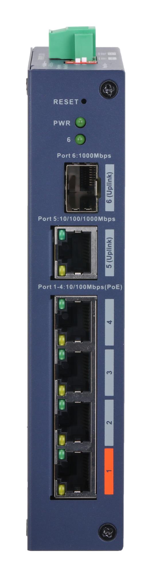 Switch DAHUA Switch type Managed Switch layer L2 Form factor Desktop 4xRJ-45 ports RJ-45 Ports Type Fast Ethernet (10/100) 4xFast Ethernet (copper) ports quantity 1xGigabit Ethernet (copper) ports quantity 1xSFP module slots quantity 1xFiber uplink ports