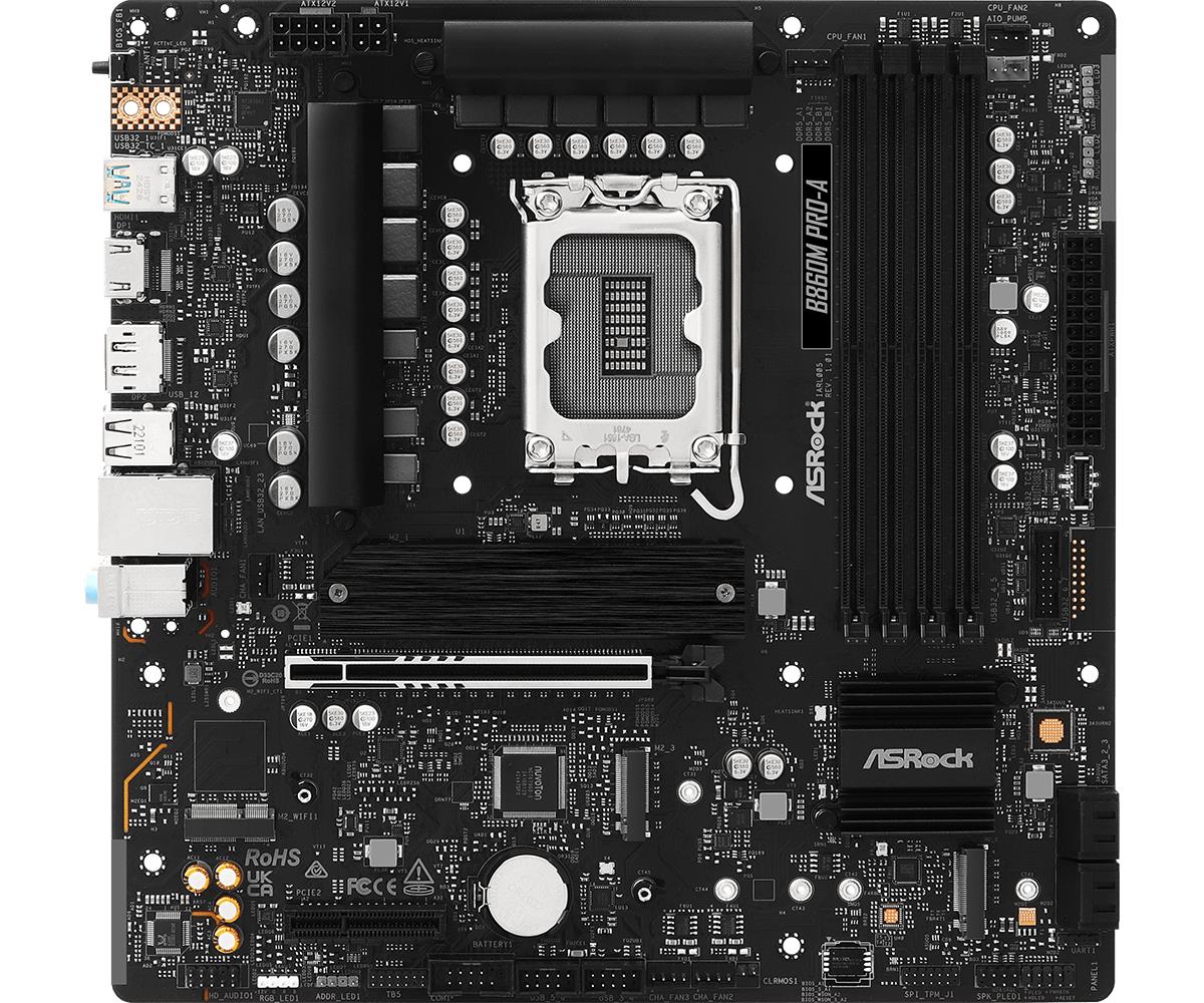 Mainboard ASROCK Intel B860 LGA 1851 (Socket V1) micro ATX RAM DDR5-SDRAM 4xSlots 3xNumber of M.2 (M) slots B860MPRO-A