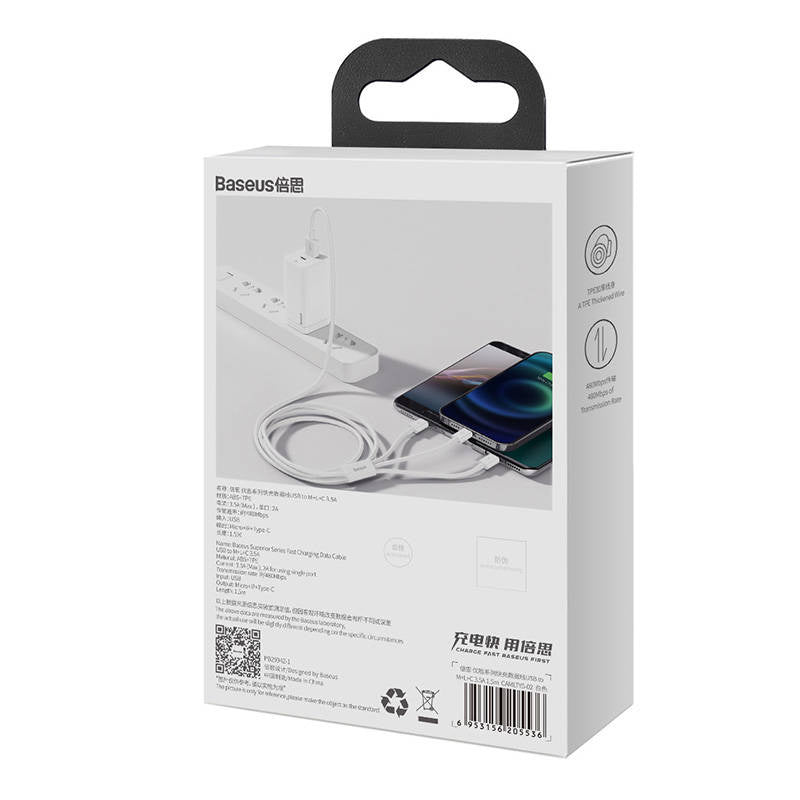 Quick Charge USB to M+L+C  Baseus Superior Data 3.5A 1m (White) - Product Image 8