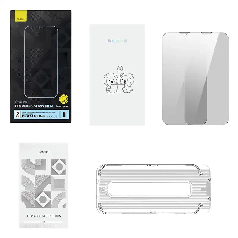 Privacy tempered Glass Baseus Iphone 14 Pro Max (2pcs) with 2 cleaning kits and dust-proof installation tool - Product Image 3