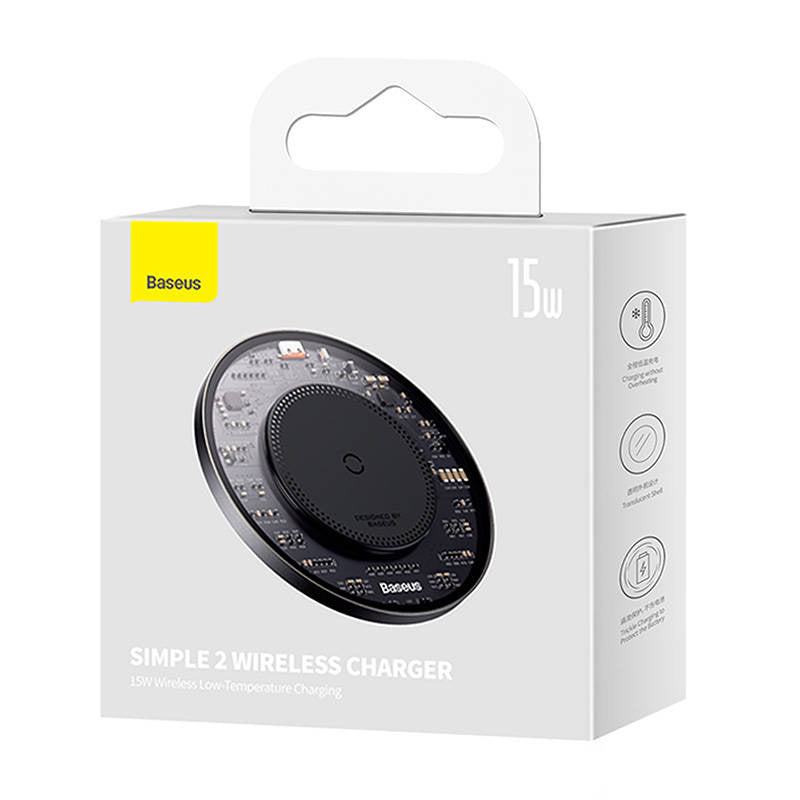 Wireless Qi inductive charger Baseus Simple 2, 15W with USB-C to USB-C cable (black) - Product Image 9