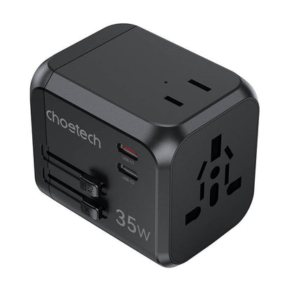 Choetech PD5008 travel charger, 3xUSB-A, 2xUSB-C, GaN, 35W, US/EU/UK/AU (black) - Product Image 1