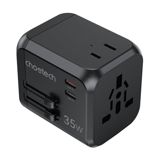 Choetech PD5008 travel charger, 3xUSB-A, 2xUSB-C, GaN, 35W, US/EU/UK/AU (black) - Product Image 1