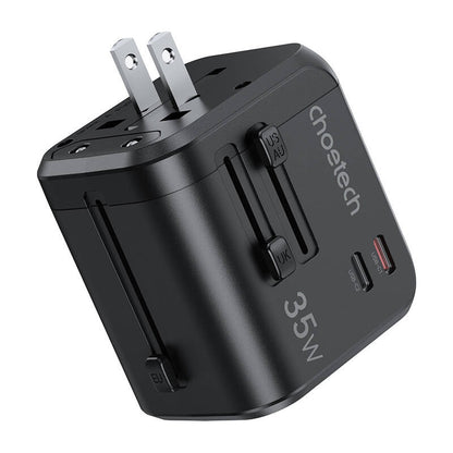 Choetech PD5008 travel charger, 3xUSB-A, 2xUSB-C, GaN, 35W, US/EU/UK/AU (black) - Product Image 3