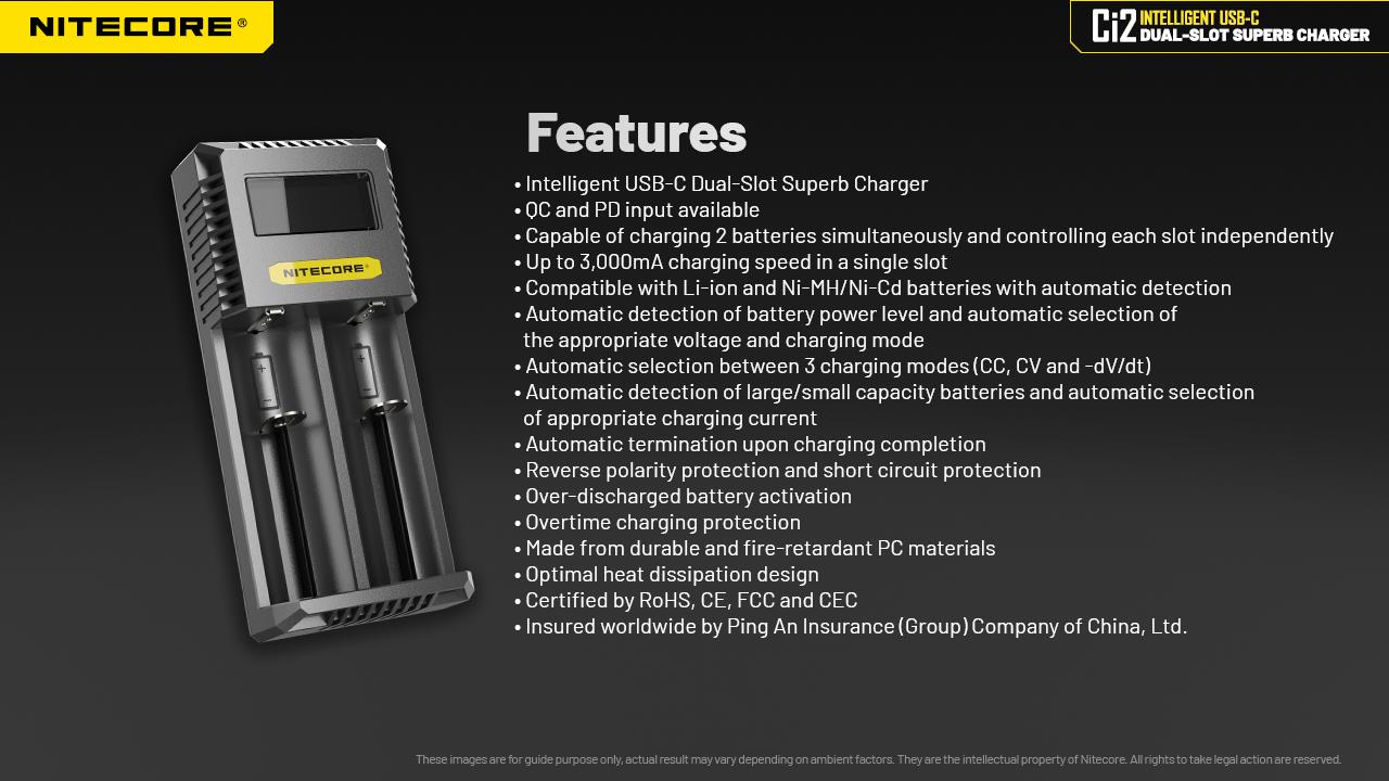 BATTERY CHARGER 2-SLOT/CI2 NITECORE