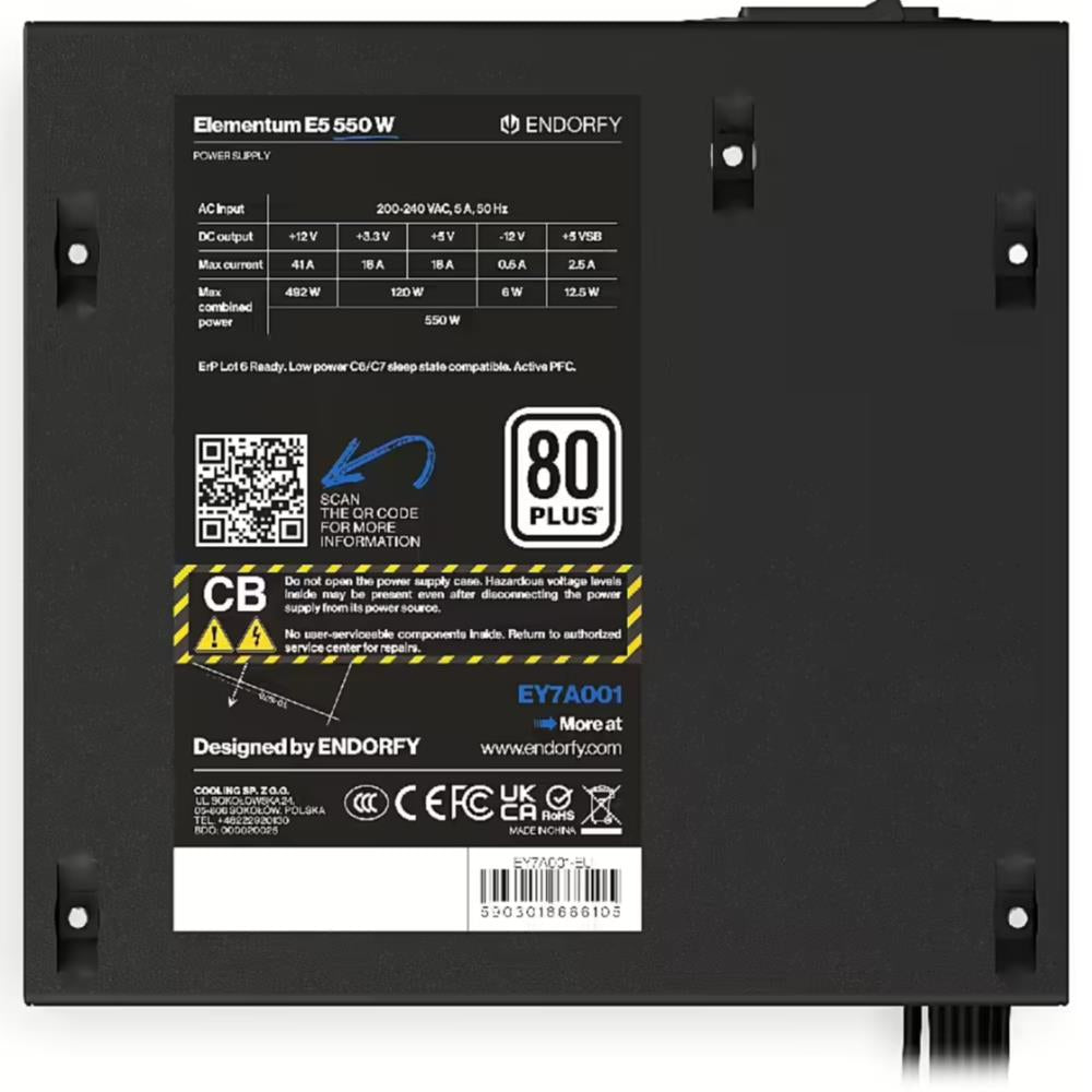 Power Supply ENDORFY Elementum E5 550 W 550 Watts Efficiency 80 PLUS EY7A001