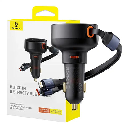 Car Charger Baseus Enjoyment USB-C with USB-C cable and Lightning  60W (black) - Product Image 1