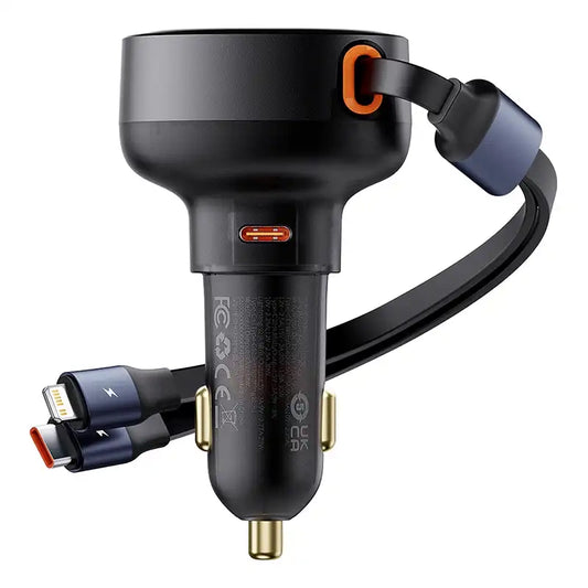 Car Charger Baseus Enjoyment USB-C with USB-C cable and Lightning  60W (black) - Product Image 2