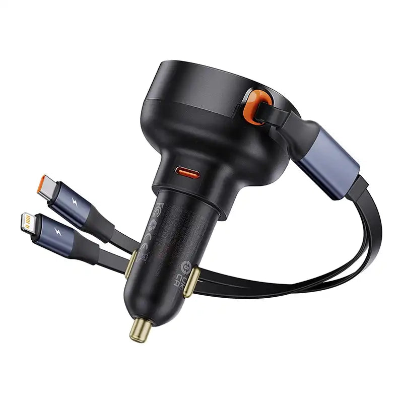 Car Charger Baseus Enjoyment USB-C with USB-C cable and Lightning  60W (black) - Product Image 5