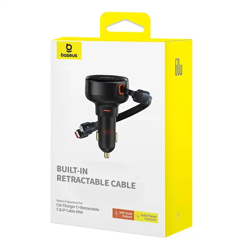 Car Charger Baseus Enjoyment USB-C with USB-C cable and Lightning  60W (black) - Product Image 8