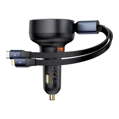 Car Charger Baseus Enjoyment USB with USB-C cable and Lightning  60W (black) - Product Image 6