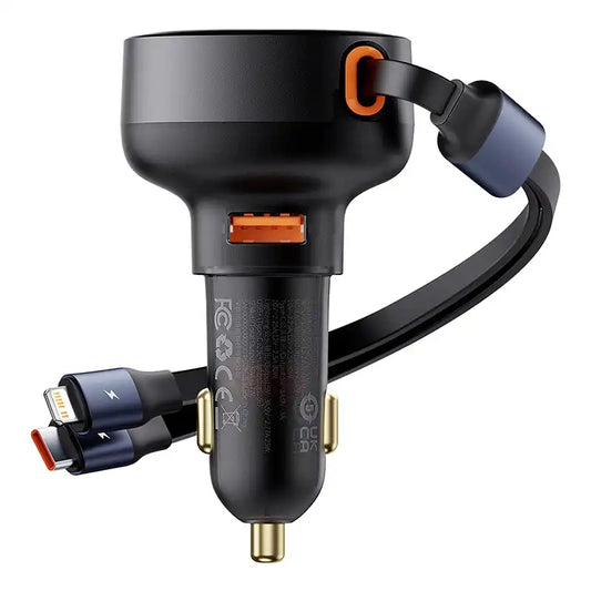 Car Charger Baseus Enjoyment USB with USB-C cable and Lightning  60W (black) - Product Image 2